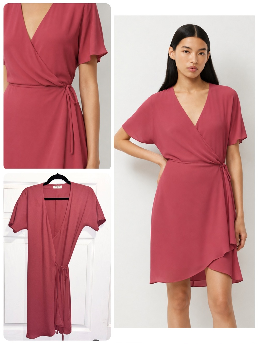 Aritzia BABATON Wallace Wrap Dress Red Cotta Pink Short Sleeve Size XS X-Small
